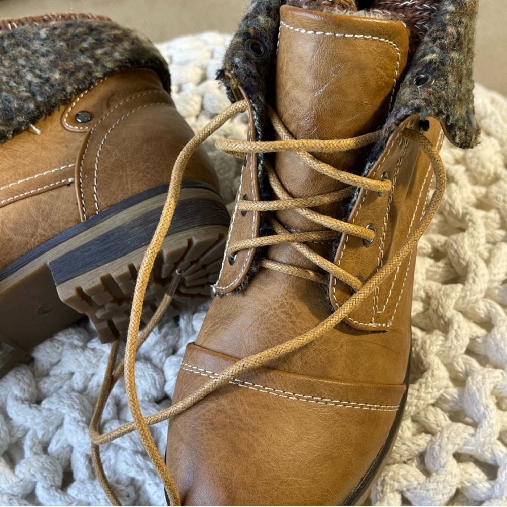 Tan Lace-Up Ankle Boots